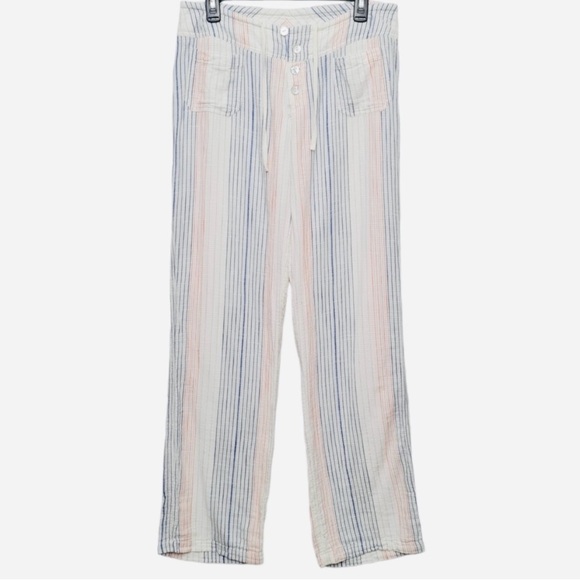 Sundance White & Multicolor Striped Gauze Cotton Pants | Button Front | Size S - Picture 1 of 7